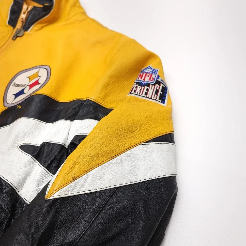 Vintage Pittsburgh Steelers Leather Jacket Large Pro Player Daniel‎ Young Bomber